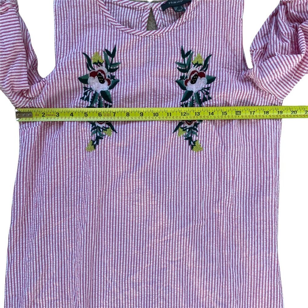Primark Dress Mini Cold Shoulder Ruffled Seersucker Floral Embroidered Womens 10 - Picture 5 of 10